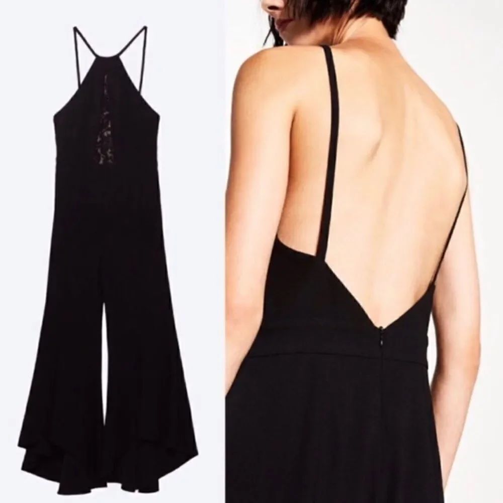 Zara Womens New Black Lace Long Tank Jumpsuit Xs 2731/042/800